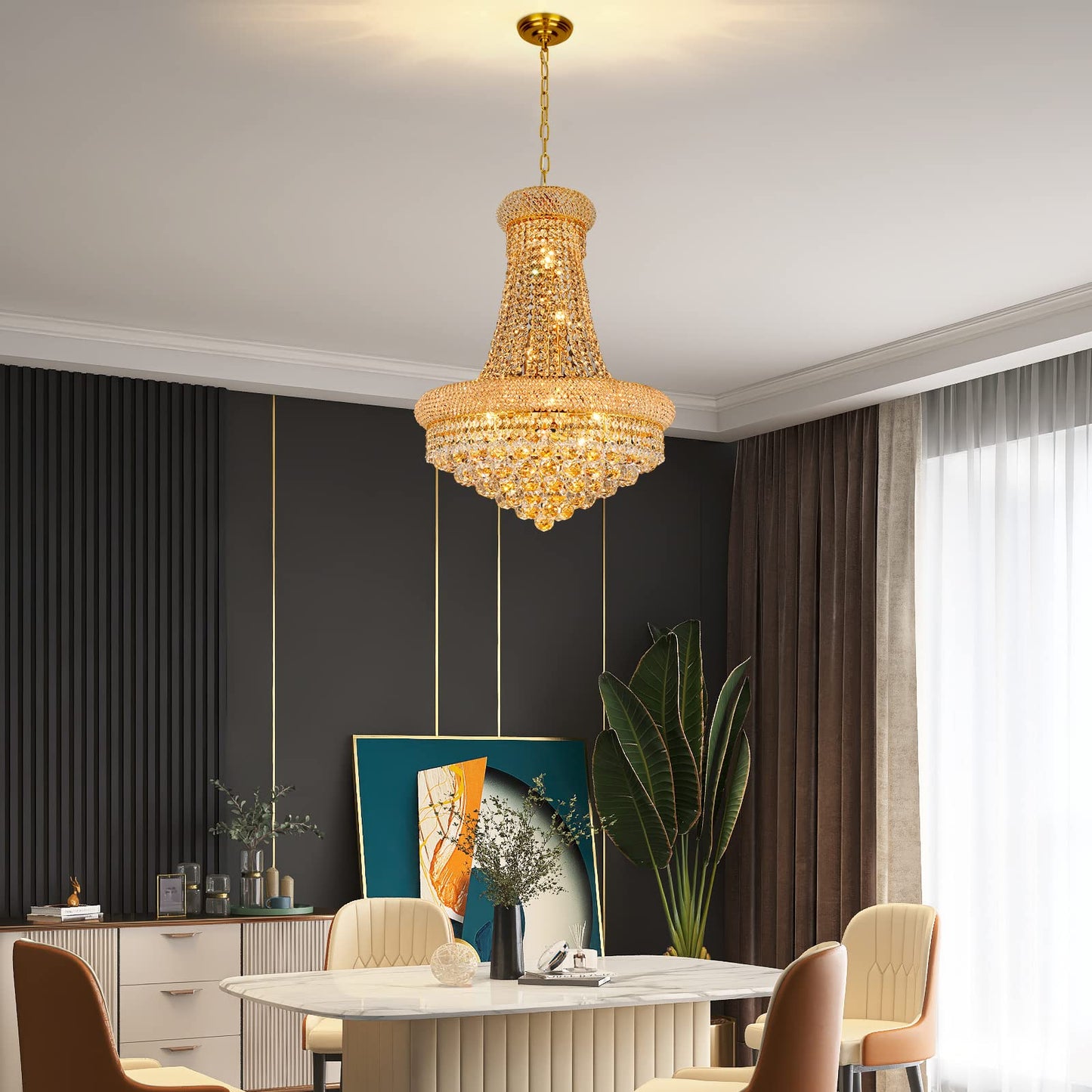 Gifarich Crystal Chandeliers For Dining Room Light Fixture Empire Style K9 Crystal Chandeliers For Entryway 12 Lights Gold stylish Lighting Fixtures For Living Room Stairway Bedroom Foyer D22 Inch