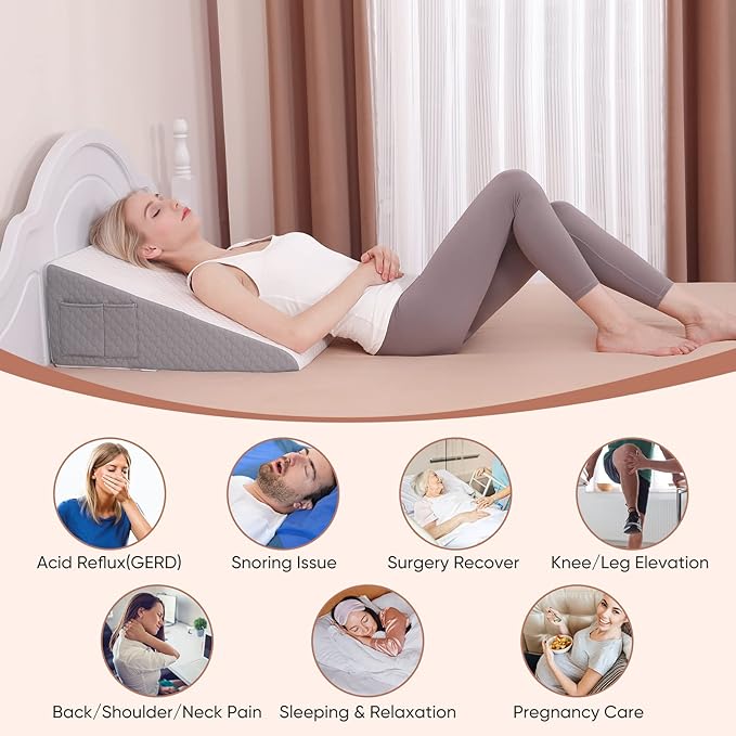 Forias Wedge Pillow for Sleeping 10" Bed Wedge Pillow for After Surgery - 1.5" Memory Foam Top, Triangle Pillow Wedge Ideal for Acid Reflux GERD Snoring Heartburn Pregnancy Lower Back Pain