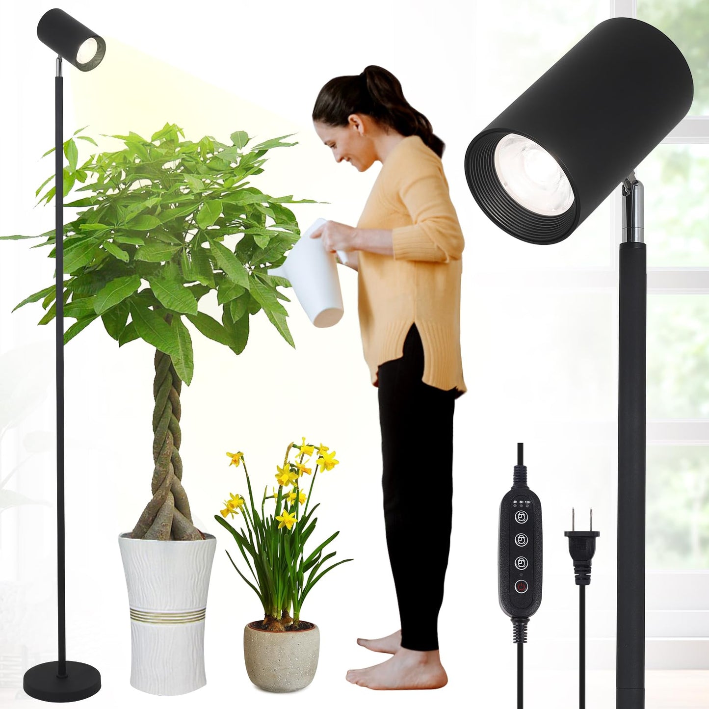 Hmvpl Indoor Plant Grow Light Stand, 20W Cob Bulb, Black, 4/8/12H Timer, Adjustable Height For Large Seedlings, Model 221106A1