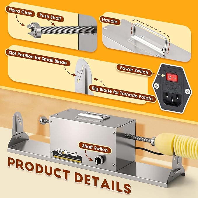 CGOLDENWALL Spiral Potato Cutter 3-in-1 Electric Tornado Potato Slicer for Curly Fries/Twist Hot Dog, Dual-Station Cutting, Automatic Potato Twister, Vegetable Cutting Machine for Home Commercial Use