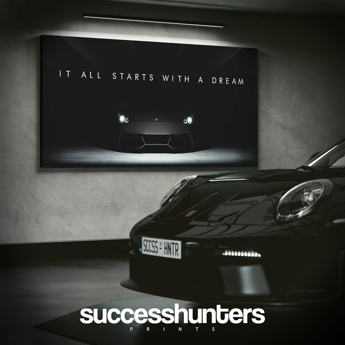 Motivational Wall Art for Office, Super Car Art Canvas, Inspirational Automotive Decor for Lamborghini Sportscar Lovers, Motivational Wall Decor for Office and Home, Inspiring Car Poster (40 X 20 in)