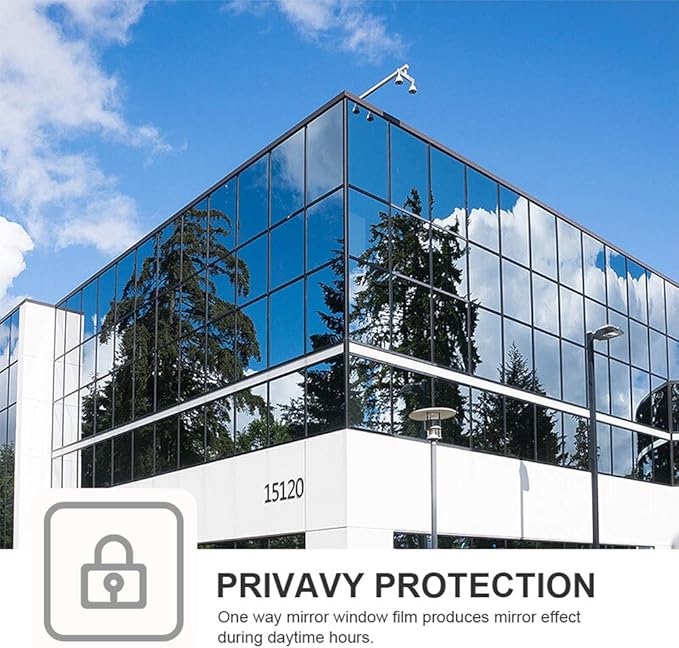 Window Privacy Film One Way Daytime Mirror Tint Treatments UV Heat Control Vinyl Stickers Sun Block Glass Paper Door Covering Reflective (Black Silver, 41.3 Inch x 7.8 Feet)