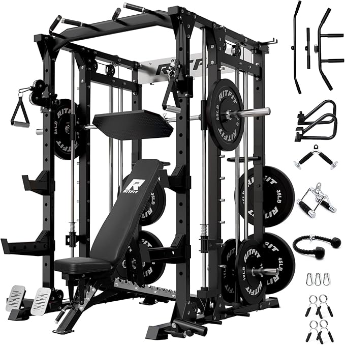 RitFit Buffalo Smith Machine, Power cage with LAT-Pull Down System & Cable Crossover System, All-in-One Squat Rack for Hom...
