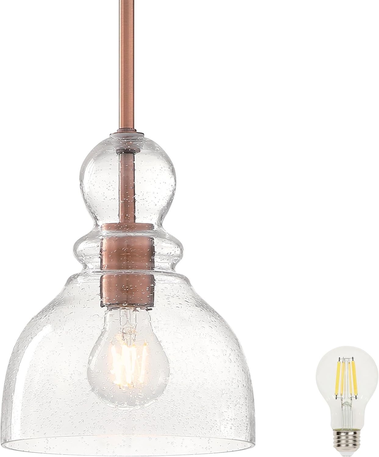 Westinghouse Lighting 6134400 Fiona Traditional One Light LED Indoor Mini Pendant, Washed Copper Finish, Clear Seeded Glass