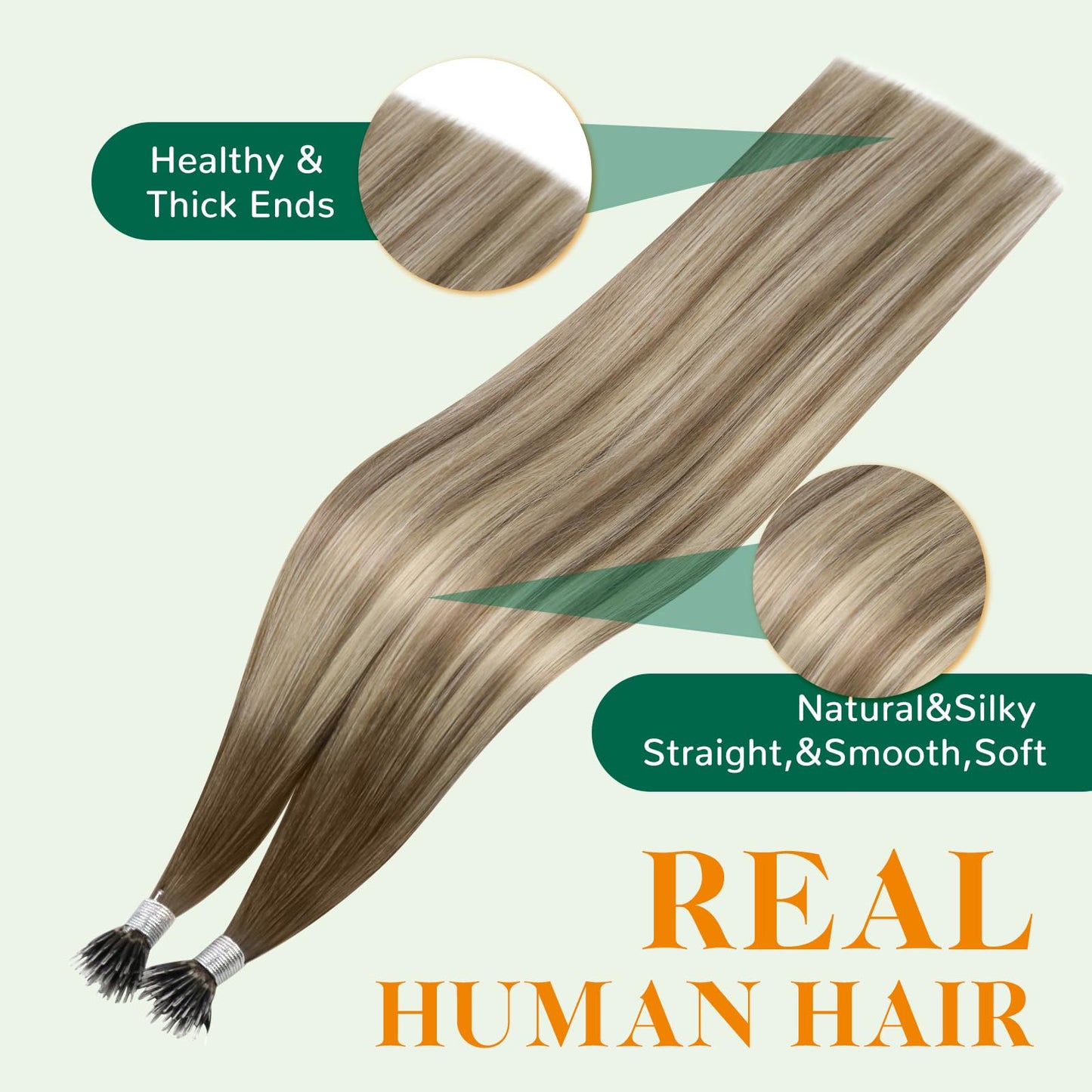 Easyouth Nano Hair Extensions Human Hair Ombre Nano Ring Hair Extensions Ombre Dark Brown to Brown with Blonde Nano Bead Hair Ex