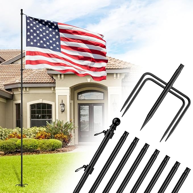 ZMTECH 10 FT Flag Pole in Ground, Heavy Duty Flag Pole Holder for Outside House with 5 Pronges Base, Extra Thick Flag Pole...