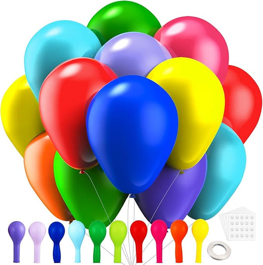 Chibon 105pcs Rainbow Latex Balloons, 12 inches Assorted color ballons, Round Helium Bright Color Balloons for Birthday Ba...