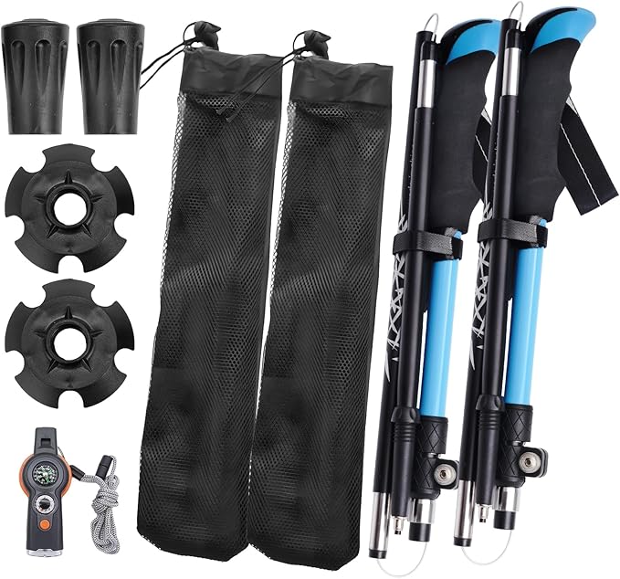 Folding Trekking Poles with an Outdoor Compass, Adjustable Rod Length，Lightweight & Foldable Walking Sticks for City Stree...