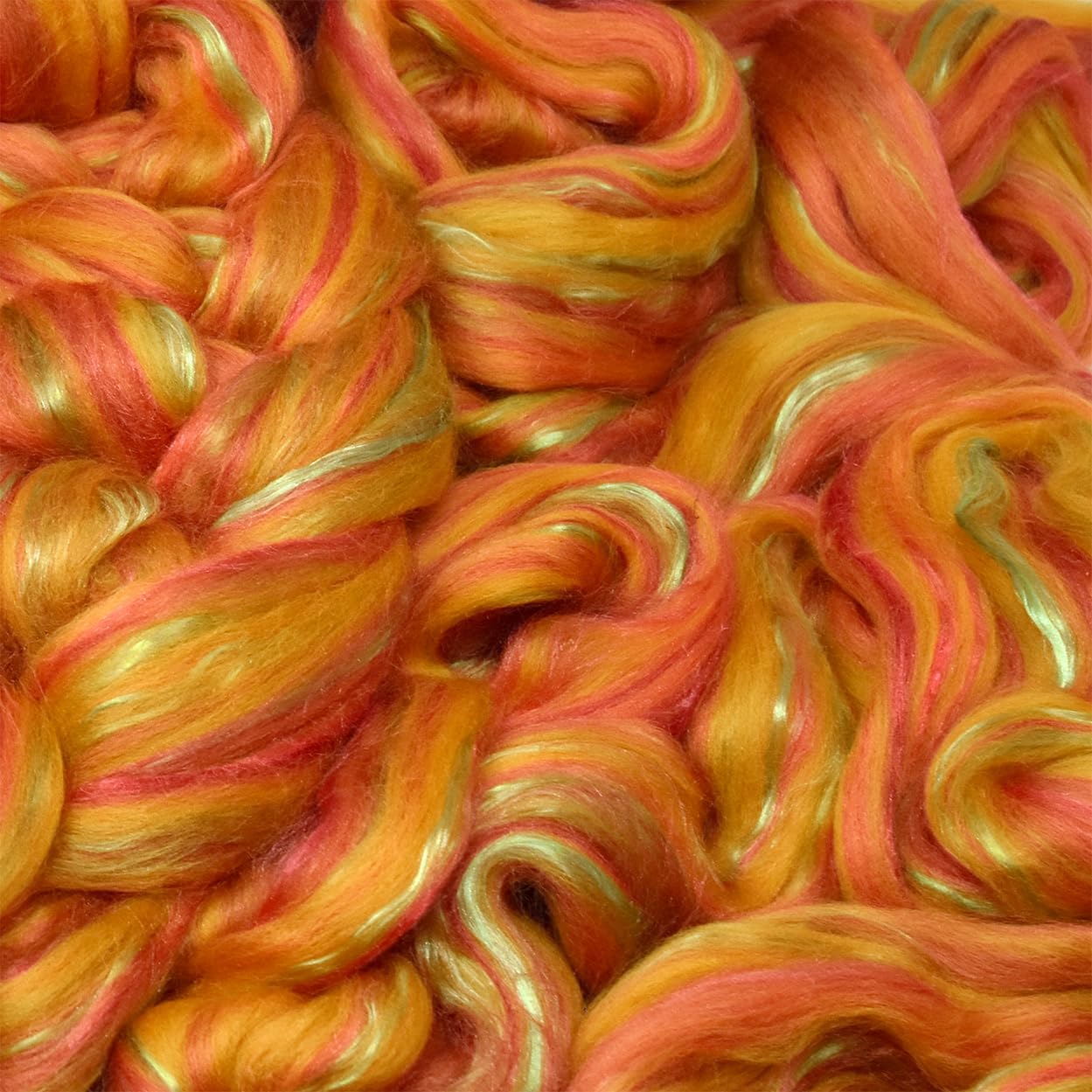 Merino Silk Luxe Tonal Designer Blend. Superfine Merino, Mulberry Silk, Tussah Silk. Top Roving for Spinning or Felting. Saffron Serenade 1oz