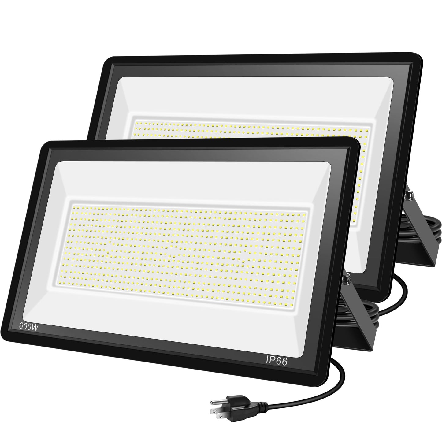 2 Pack 600W Led Flood Lights Outdoor (3000W Equivalent)  66000Lm 6000K Daylight White Super Bright Security Arena Light With Plug  Ip66 Waterproof Commercial Lighting For Yard  Courts  Stadium