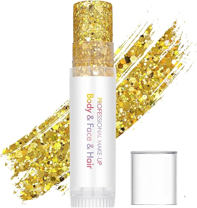 Gold Body Glitter Stick,Sparkling Neon Outfit Party Holographic Sequins Paint Mardi Gras Accessories Face and Body Glitter...