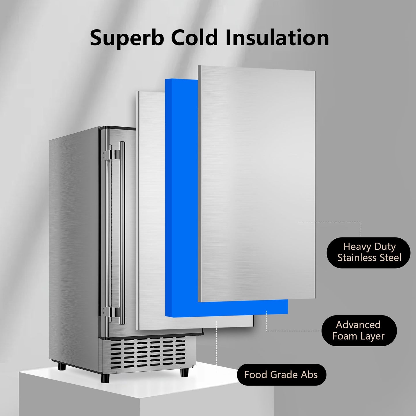 Coolake 15" Commercial Under Counter Ice Maker, 100Lbs/Day Outdoor Ice Maker with 30 Lbs Storage, Stainless Steel Gravity Drainage Freestanding Built-in Ice Machine for Home Bar Garage Kitchen