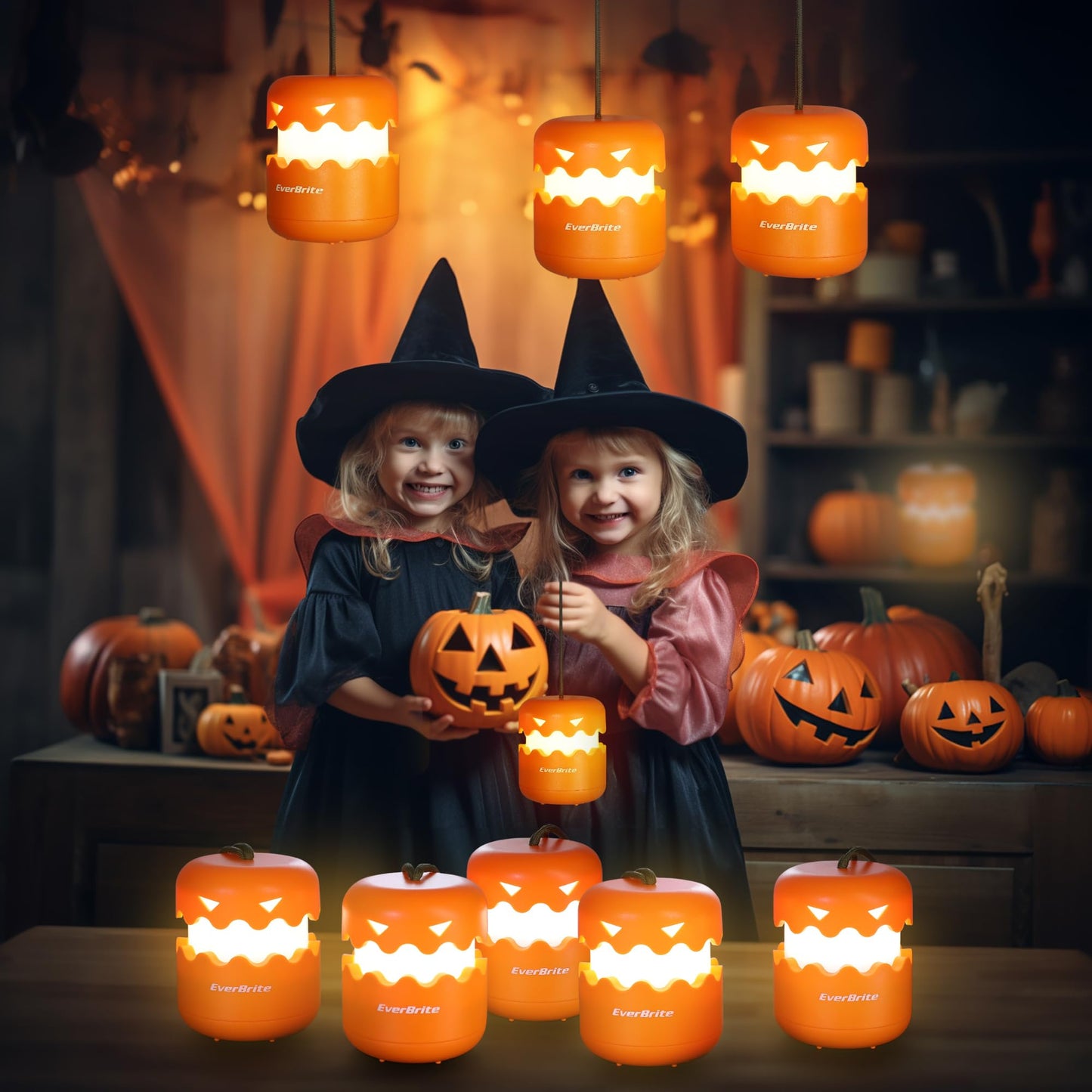 Everbrite 3-Pack Collapsible Halloween Pumpkin Lanterns, Orange Abs Light-Up Jack O Lanterns For Kids, Model E041044A