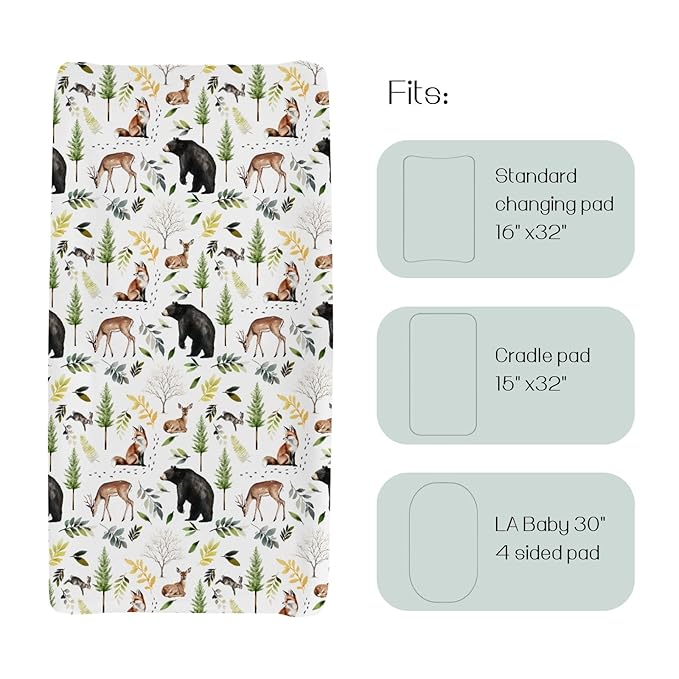 HawSkgFub Animals Pine Tree Changing Pad Cover for Baby Girl Boy, Natural Forest Bear Deer Fox Diaper Change Table Covers, Soft Stretchy Safe Snug Fitted Changing Mat Sheets Fit 32"/34" x 16"