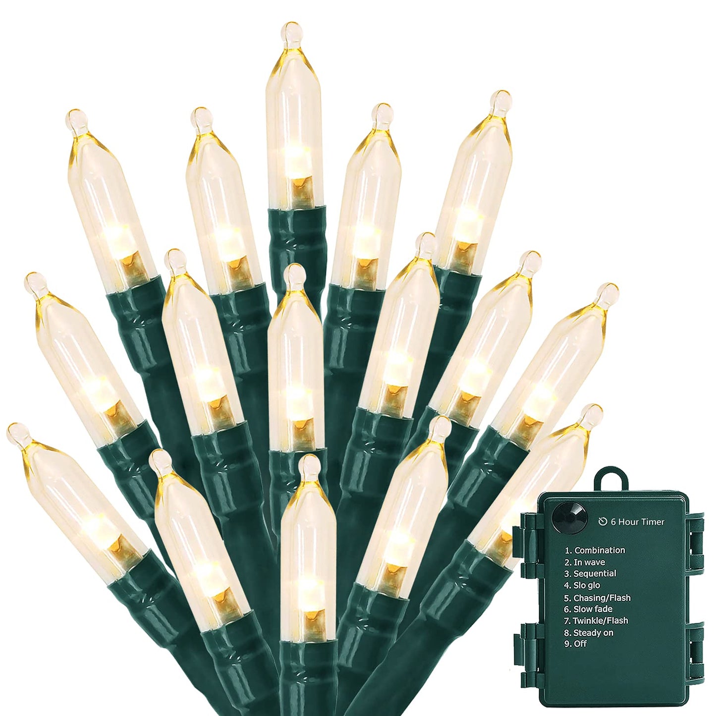 Mashang 50 Led Battery Operated String Lights, Warm White, Green Wire, 8 Modes, Waterproof For Indoor/Outdoor Xmas Decor