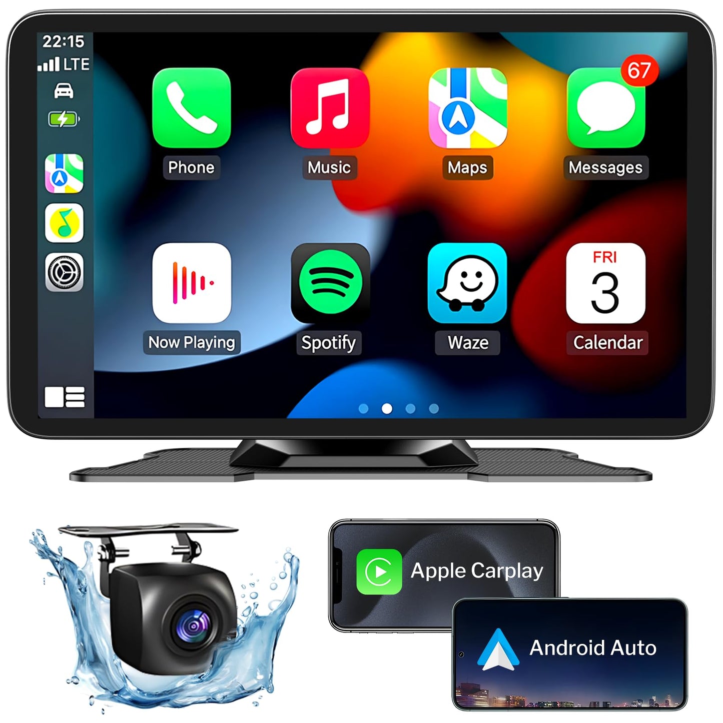 Wireless Apple Carplay Screen For Cars, 7 Hd Portable Car Stereo Touch Screen For Apple Carplay & Android Auto With Backup Camer