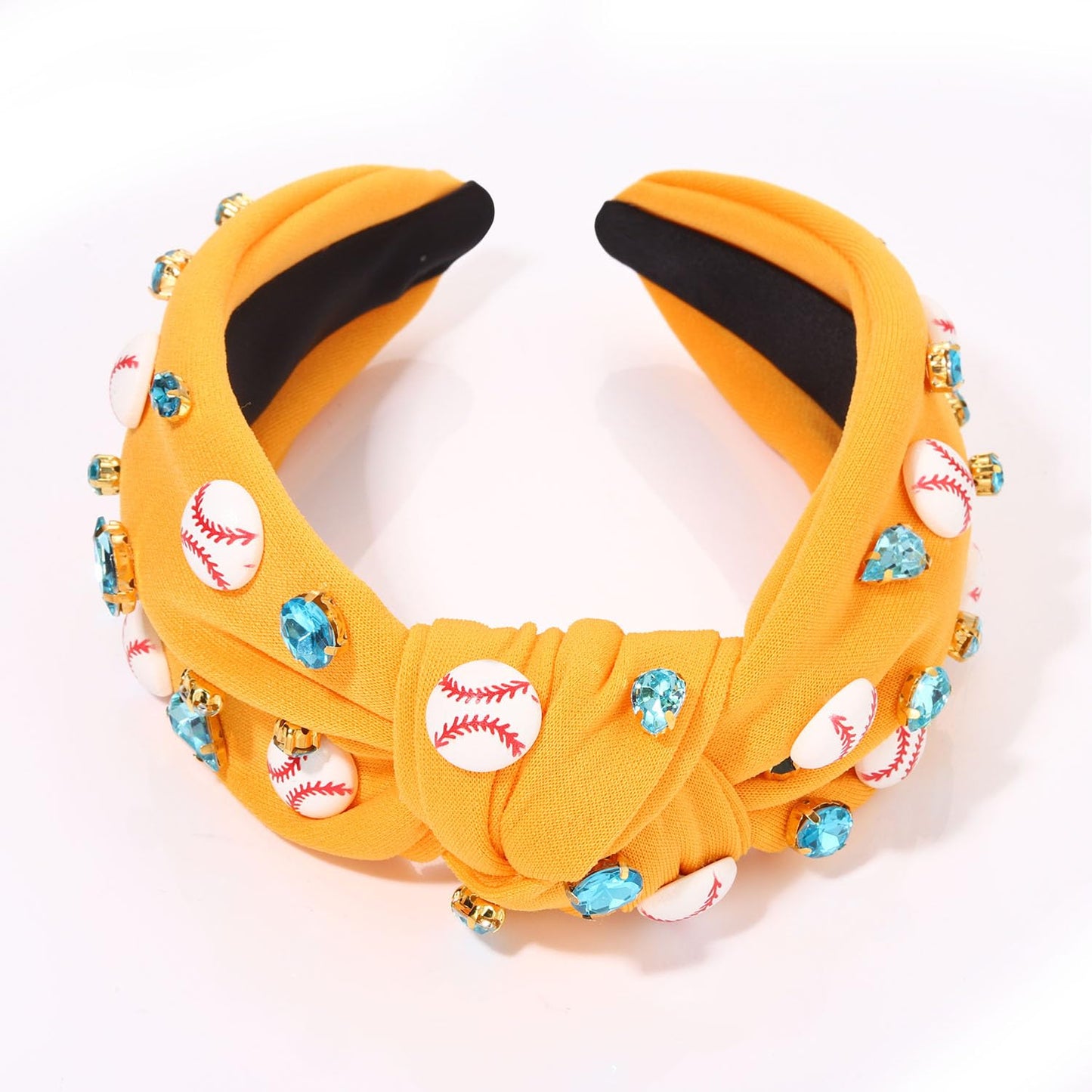 boderier Baseball Headband Hair Accessories Crystal Baseball Embellished Wide Knotted Headband for Women Game Day Accessories Or