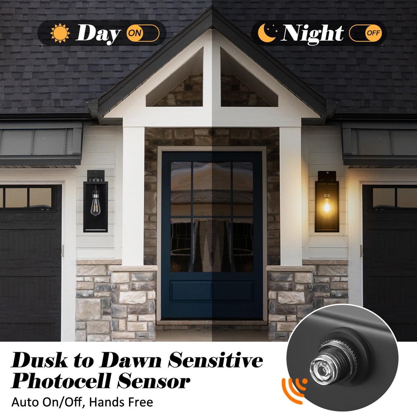 16-Inch Dusk To Dawn Outdoor Wall Light Fixture  Large Black Exterior Wall Lantern Waterproof  Farmhouse Porch Sconce Lighting  Modern Wall-Mounted Outside Lights For House Garage  Patio Lamp  2 Packs