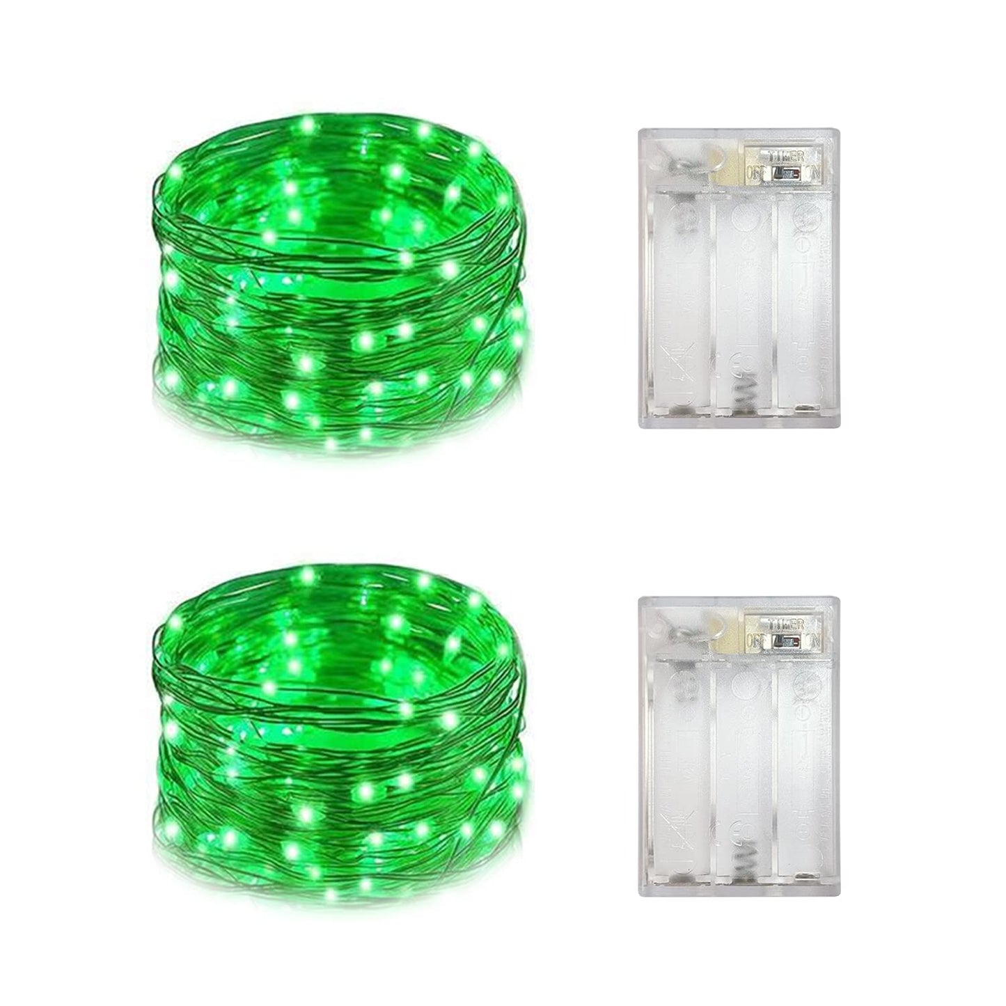Everfit Lighting 2 Pack Battery Operated Mini LED Fairy Lights, 30 LEDs, 10ft Silver Wire, Green, Timer 6 Hours On/18 Hours Off