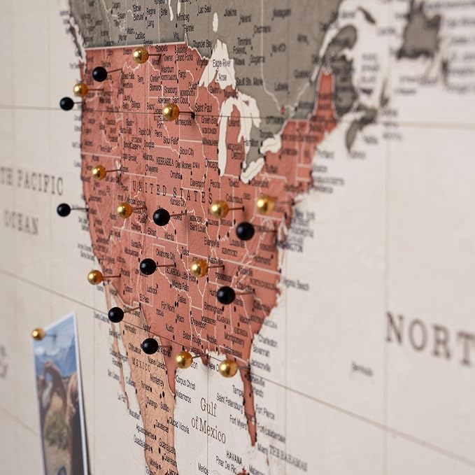 Canvas World Map with Cork Pin Board - English Lettering - Decorative Wall Decoration for All Rooms - Canvas Pictures with World Map Motif (120x80 cm, Pattern 2)
