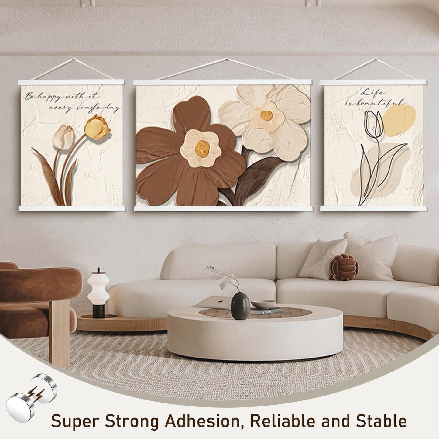 Artmag Magnetic Poster Hanger Frame, 30x40 30x20 30x24 Light Wood Wooden Magnet Canvas Artwork Print Poster Hangers Frames Hanging Kit (White, 30")