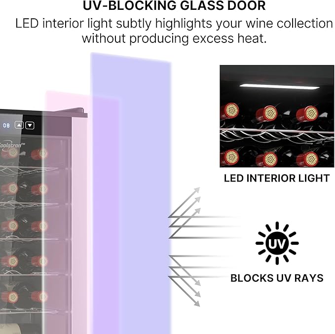 Koolatron 24 Bottle Wine Fridge – Freestanding Wine Cooler with Glass Door, 2.4 cu. ft (68 L), Beverage Can Refrigerator, Digital Temperature Control, Ideal for Red, White, Sparkling Wine, Champagne