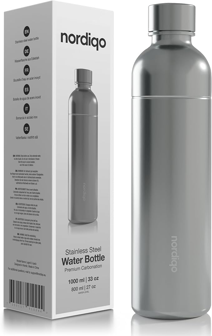 Stainless Steel Carbonating Bottle 33 oz | Compatible with Aarke Carbonator 3, Sodastream (Excl. model Aqua Fizz + Jet) & many others | Dishwasher Safe | No Expiration Date