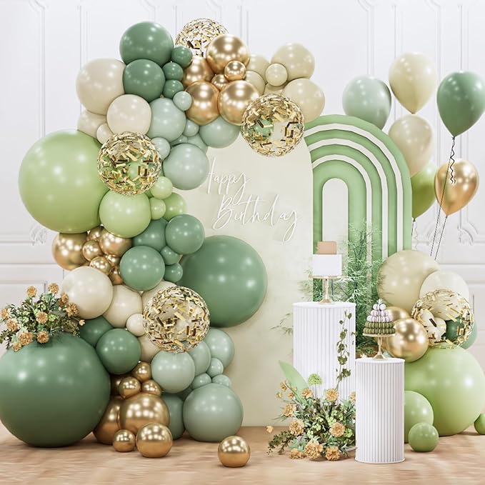 PartyWoo Sage Green Balloon Arch Kit Garland 142pcs Different Sizes of 18 12 10 5 Inch Olive Dusty Boho Green Balloons for...