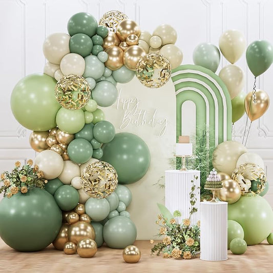 PartyWoo Sage Green Balloon Arch Kit Garland 142pcs Different Sizes of 18 12 10 5 Inch Olive Dusty Boho Green Balloons for...