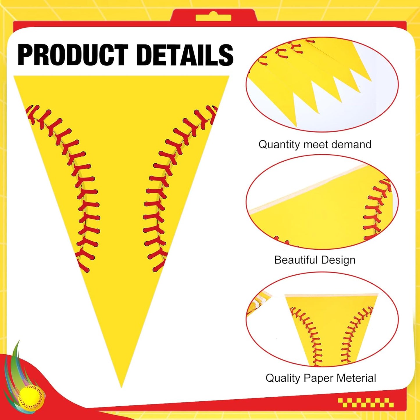 Jetec 5 Pcs 49 Ft Softball Party Decorations Pennant Banner Pre-Assembled Sport Triangle Flag Bunting Garland for Softball Birthday Party Supplies Sport Theme Decorations