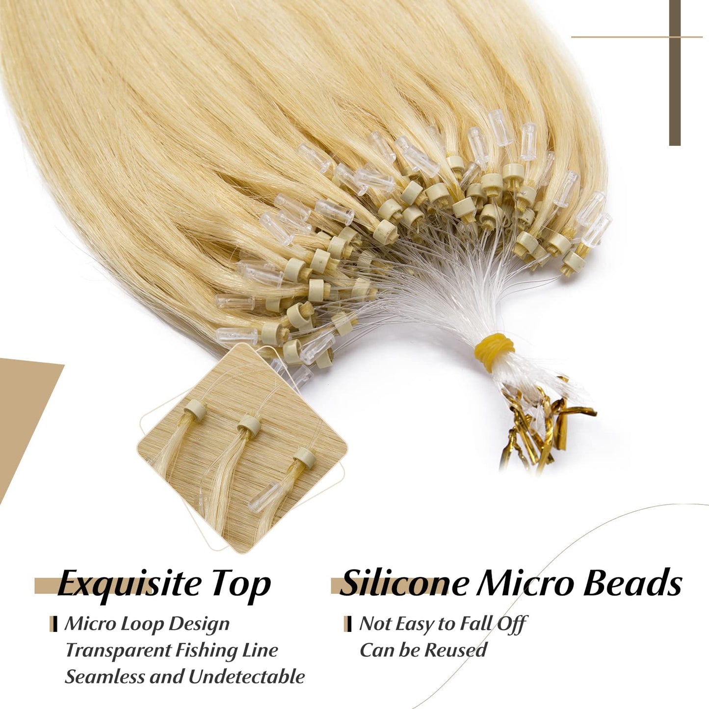 SEGO Micro Loop Human Hair Extensions 22 Inch Bleach blonde Micro Beads Hair Extensions Human Hair Cold Fusion Micro Ring Hair E