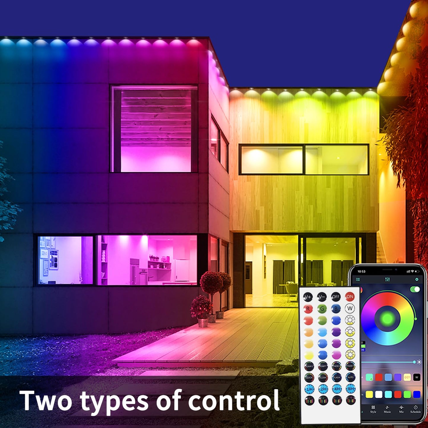 Yocrostar 400Ft Permanent Outdoor Lights Rgb Eaves Lights Diy Scene Modes Ip67 Waterproof Outside Under Eave Lighting Smart Christmas Light For Outdoor Decor Garden Decor House Party(Two 200Ft Rolls)