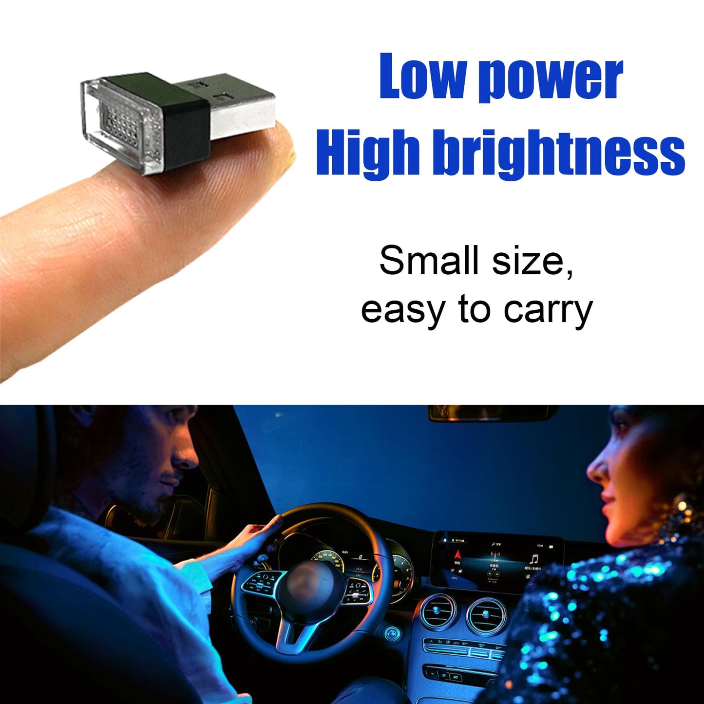 Sylvil 4 Pcs Usb Led Car Interior Atmosphere Lamp  Portable Mini Led Night Light  Plug-In Usb Interface Trunk Ambient Lighting Kit  Universal Interior Car Accessories (Ice Blue)