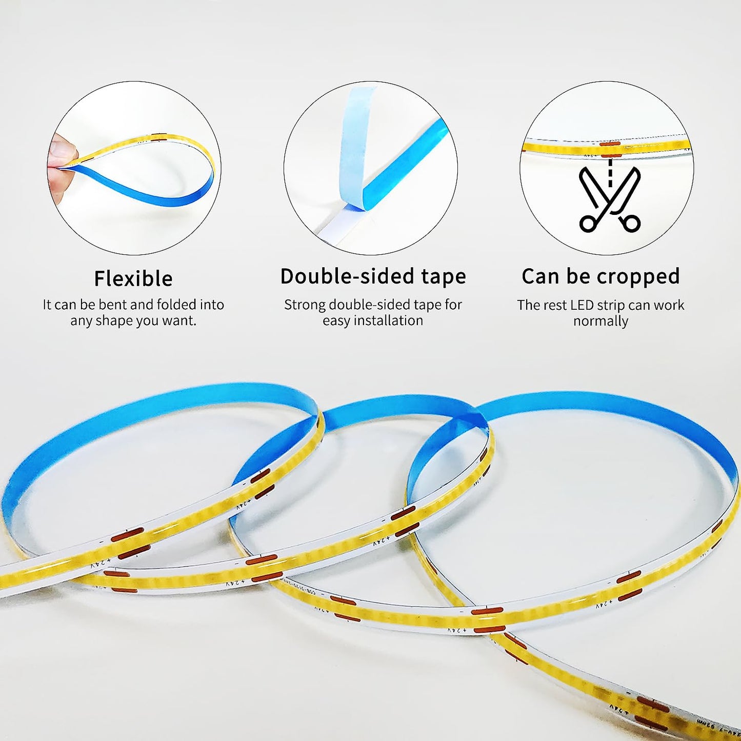 Yeewhale 32.8ft COB LED Strip Lights 3000K Warm White Dimmable DC 24V Flexible LED Tape Light for Bedroom, with Remote and app Control LED Light Strip,for DIY Home Decoration