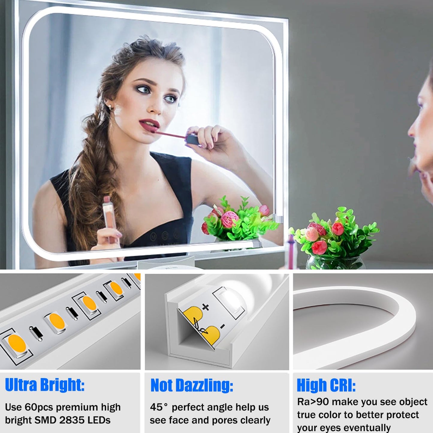 My Beauty Light Led Vanity Mirror Lights, 6000K Dimmable, 3.28Ft White Acrylic Strip, Model Sm-103