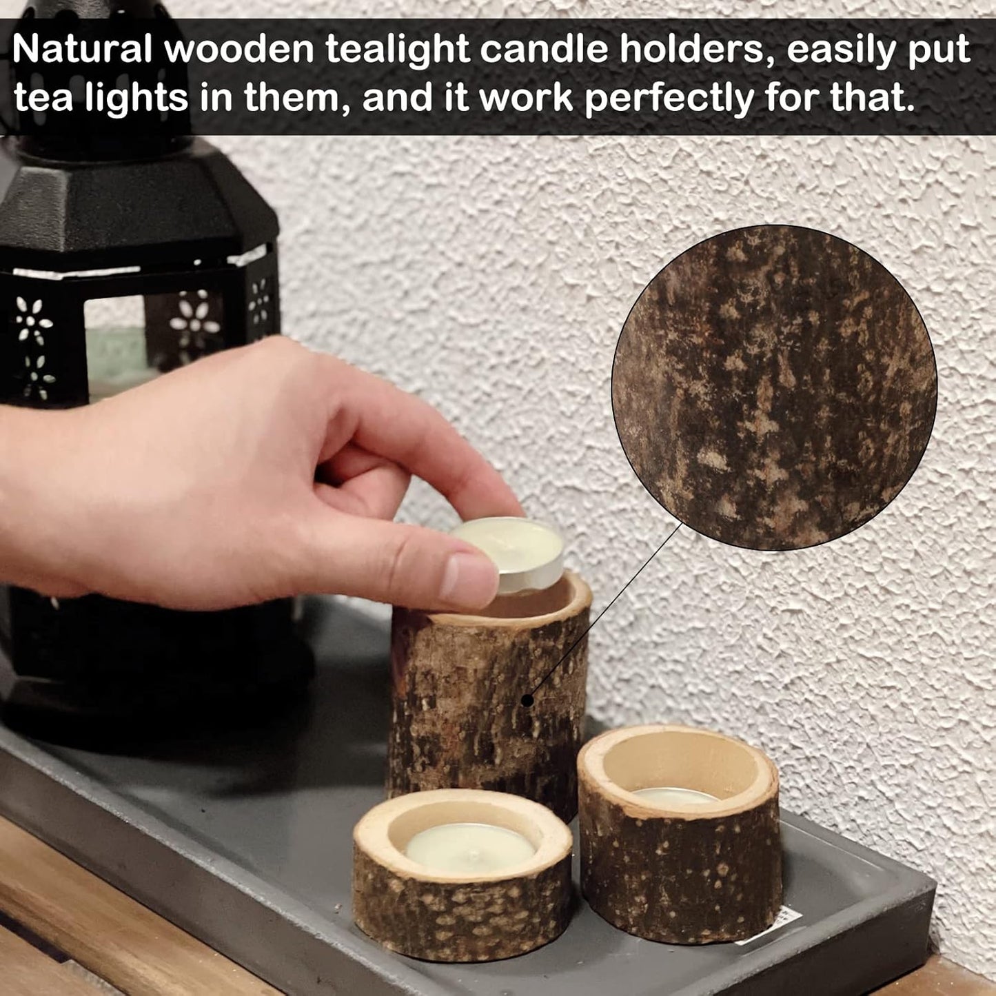 Set of 12 Wooden Tea Light Candle Holders, Personalized Natural Wooden Votive Vintage Tea Light Candle Holders for Rustic Centerpieces for Dining Table Wedding Party (Set of 12)