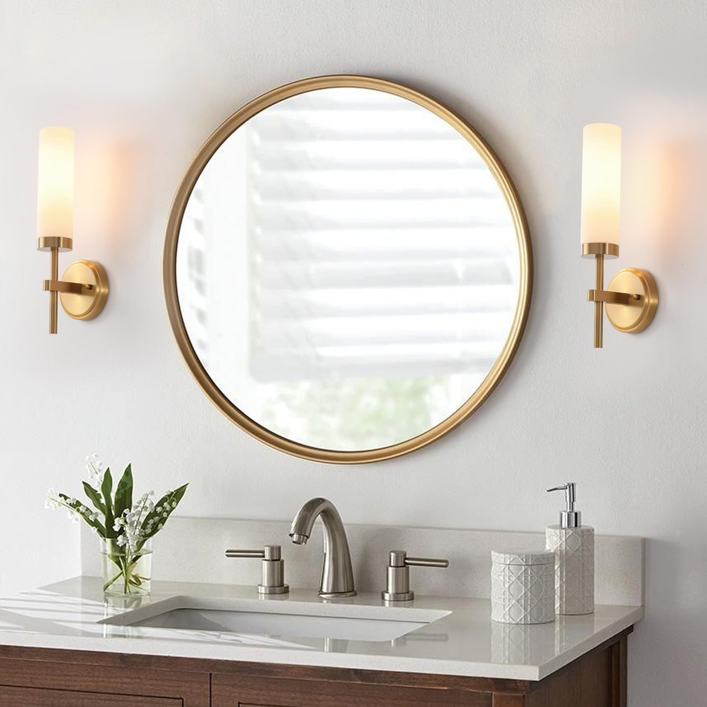 Wall Sconces Set Of Two Brass Gold Bathroom Sconces Wall Lighting With White Glass  Modern Sconces Wall Decor Set Of 2 Wall Light Fixtures For Bathroom Mirror Living Room Hallway Bedroom Wall Lamp