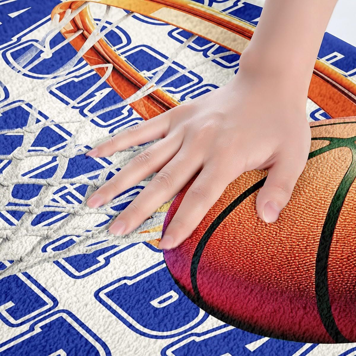 Feelyou Basketball Polyester Bath Rug Blue White Soft Fleece Door Carpet for Kids Boys Girls Orange Basketball Print Non Slip Bath Mat Ball Game Bathroom Floor Indoor Doormat,16x24 Inch