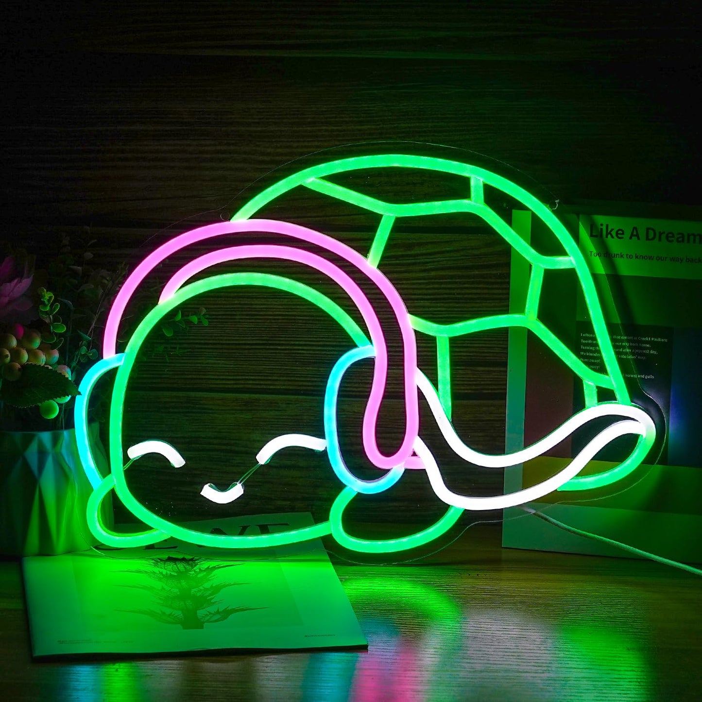 Turtle Neon Sign Led Green White Pink Neon Light Art Turtle Wall Light Up Sign Dimmable Neon Sign For Bedroom Bar Man Cave Club Party Wall Decor Gift
