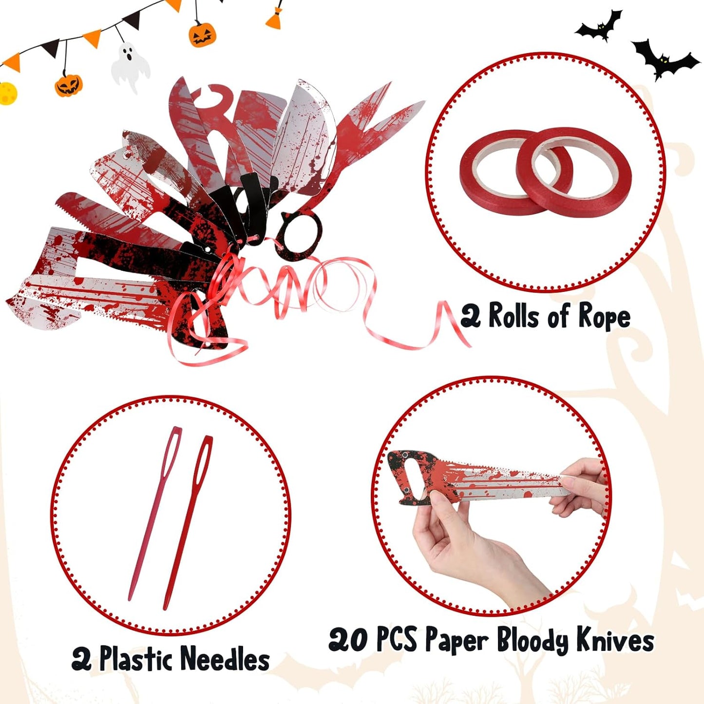 Halloween Decorations, 5 Sheets Wall Decals-Bloody Handprint Stickers, 2 Pack Halloween Banners and 2 PCS Caution Tape Rolls 3inx30ft for Haunted Mansion, Outdoor, Indoor, Party Decor