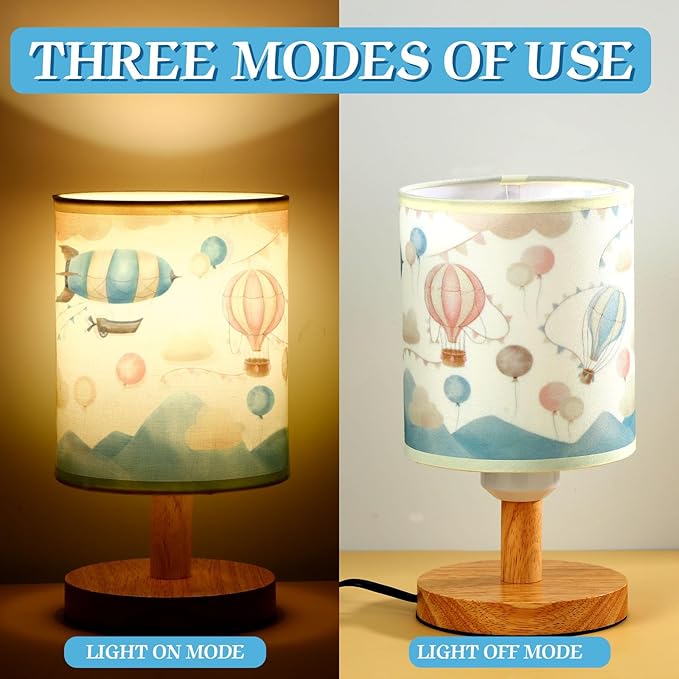 VIHOSE Hot Air Balloon Kids Table Lamp for Bedroom Kids Bedside Lamp with Linen Wooden Nightstand Cartoon Nursery Lampshade for Girls Boys Living Room