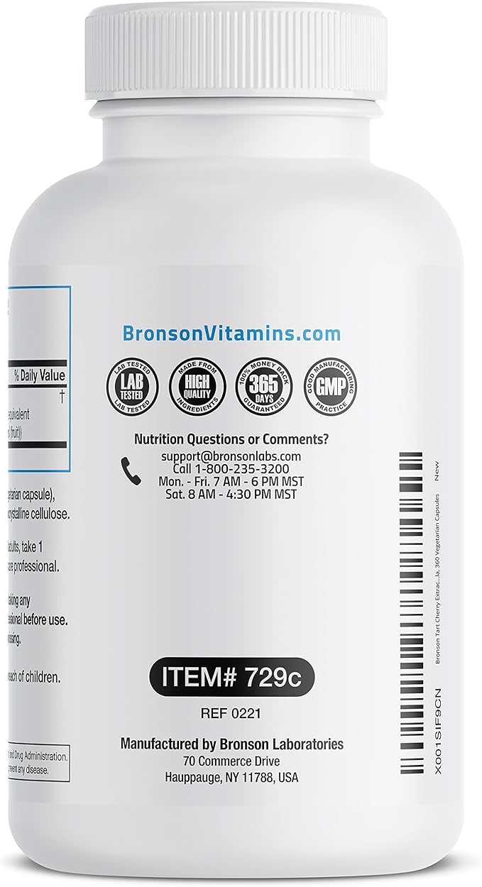 Bronson Tart Cherry Extract 2500 mg Vegetarian Capsules with Antioxidants and Flavonoids Non-GMO, 360 Count