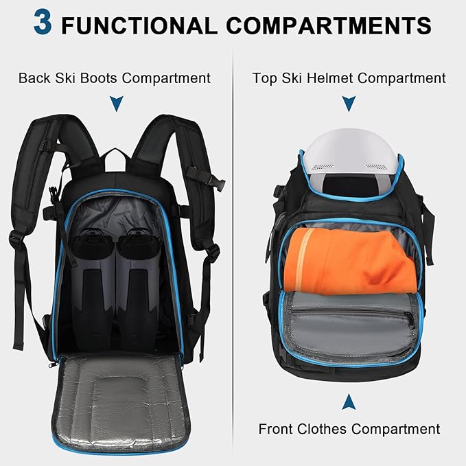 Geestock Ski Boot Bag, 50L Ski and Snowboard Boot Travel Backpack Waterproof Large Duffle Travel Bag for Ski Helmet, Skis, Snowboard & Accessories