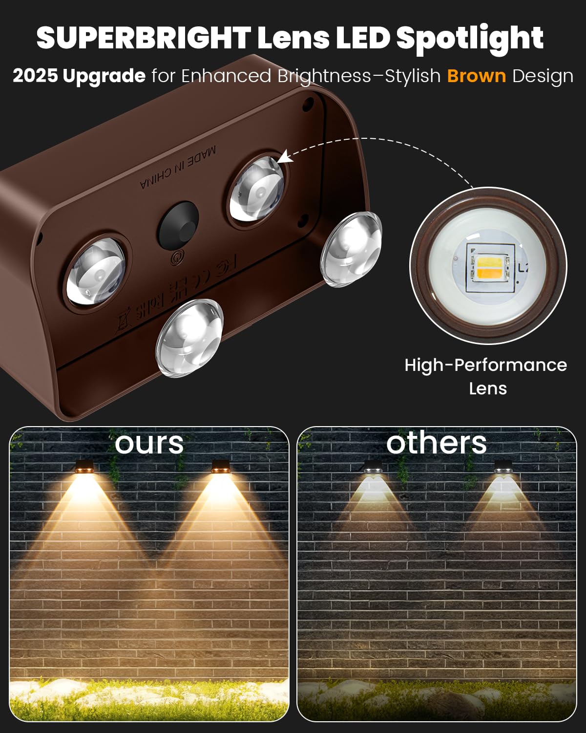 FLITI Solar Fence Lights - 3000/4000/6000K, Waterproof Dusk to Dawn Outdoor Lighting, 8 Pack, Acrylic, Model SWV-3108, Brown