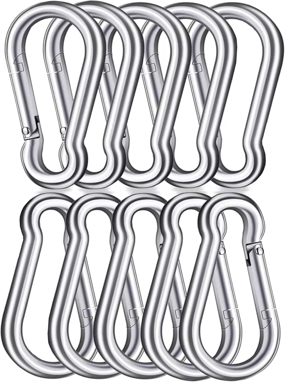 3 Inch Carabiner Spring Snap Hook Steel Clip Link Buckle Heavy Duty 8x80mm 10 Pcs for Outdoor Camping Hiking Hammock Swing, White