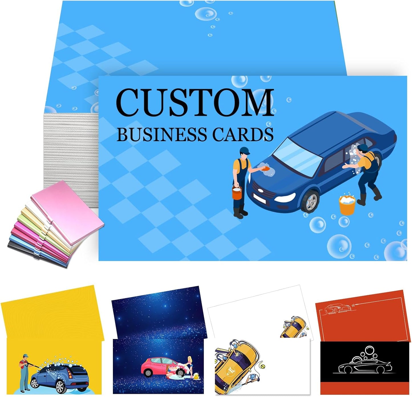 Custom Car Wash Business Cards Customizable with Logo Photo Personalized Business Card Customize for Small Business Customized Waterproof Double Sided Cards 100 200 500 1000