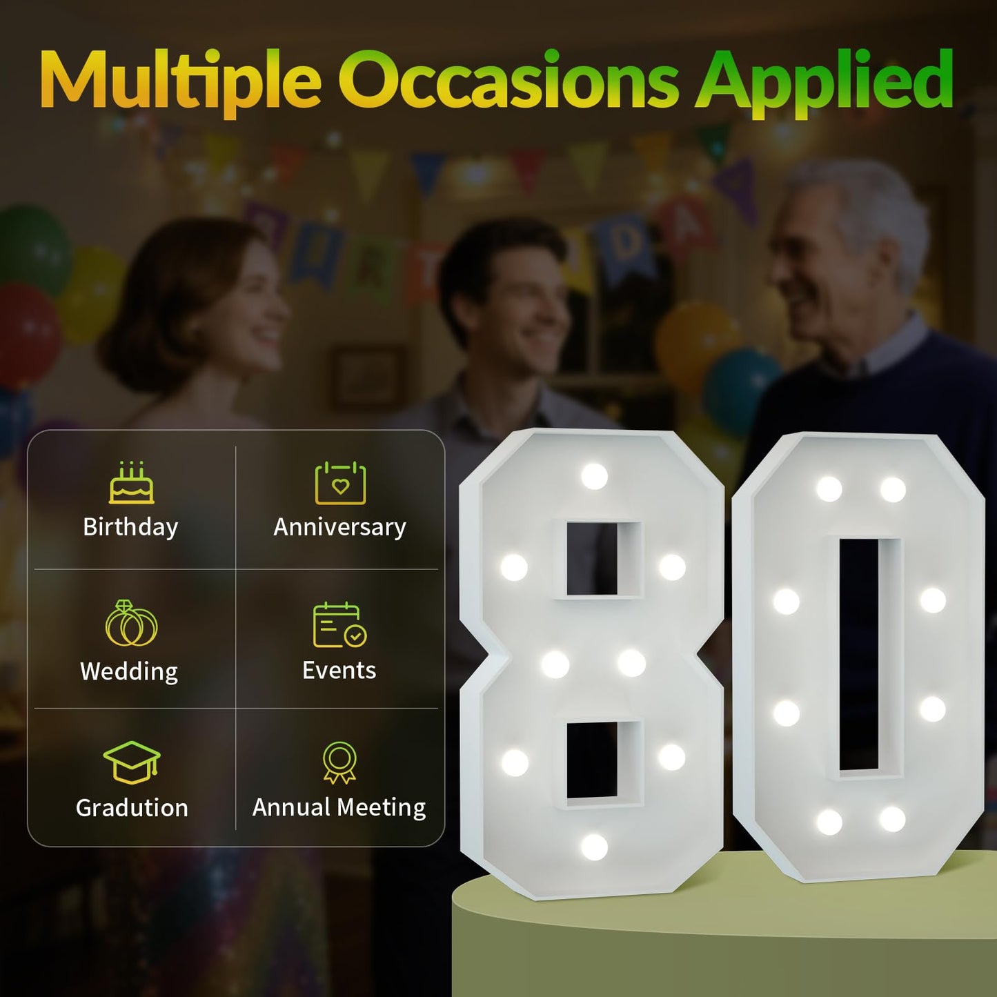 Joymuse 2.3Ft 80 Marquee Numbers  80 Light Up Numbers 80Th Birthday Decorations For Birthday Party Anniversary Backdrop