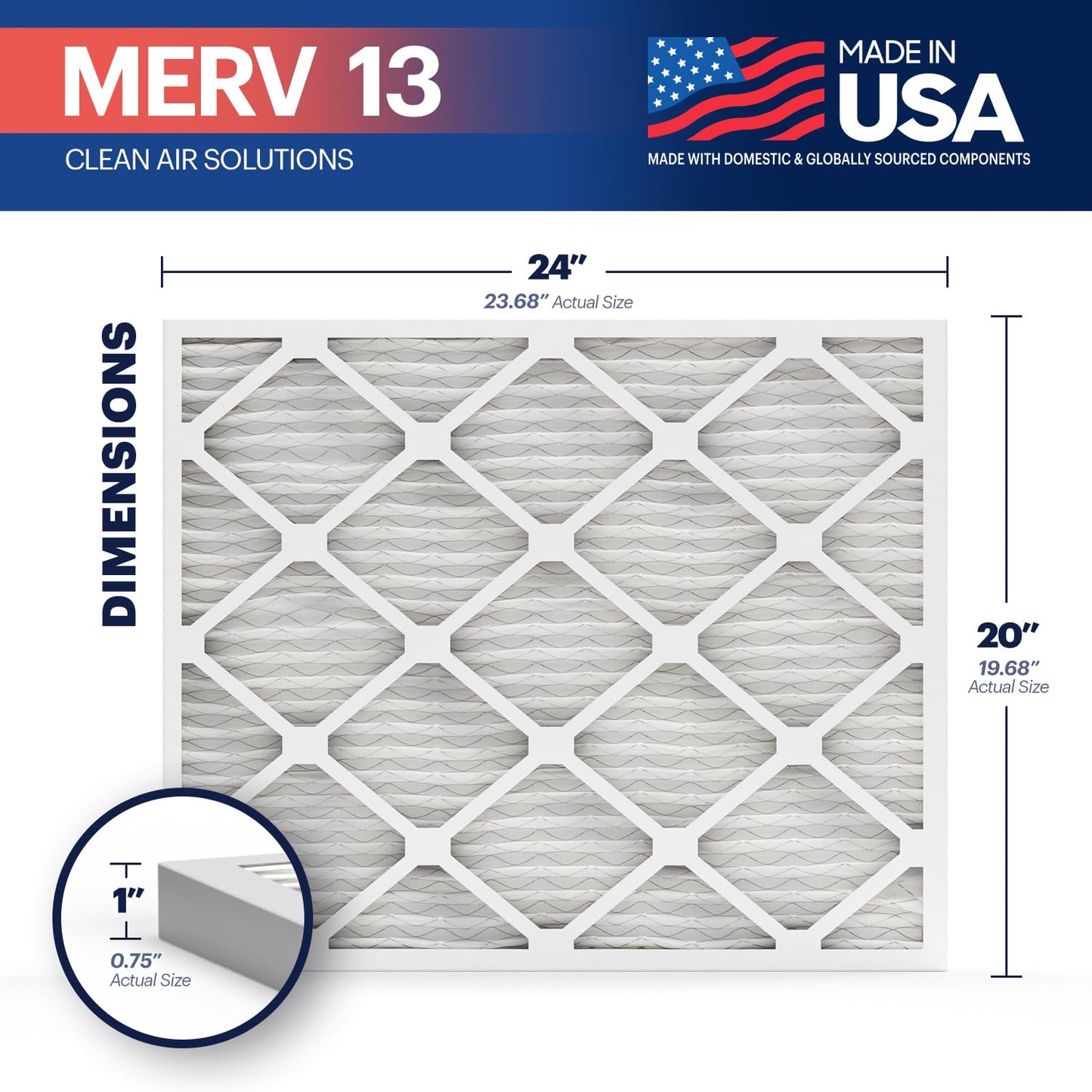 Bnx Trufilter 20X24X1 Air Filter Merv 13 (6-Pack) - Made In Usa - Electrostatic Pleated Air Conditioner Hvac Ac Furnace Filters
