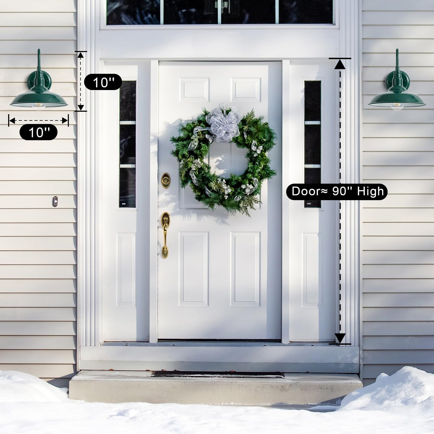 GOALPLUS Outdoor Gooseneck Barn Light Fixture, 10in Dome, Green Metal Wall Sconce for Porch, Patio, Garage, Model LM2201-GR-2P