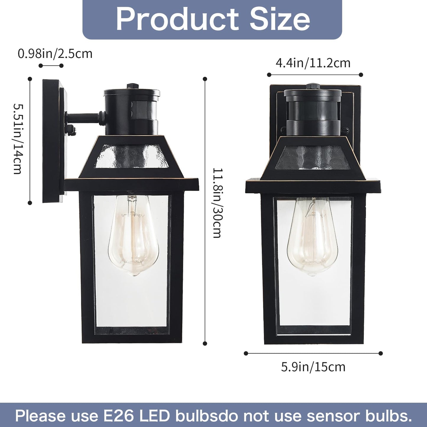 Motion Sensor Outdoor Wall Lights  Porch Light Outdoor 3 Lighting Modes  Dusk To Dawn Exterior Light Fixture  Waterproof  Outside Lights For House Front Door Patio Garage 2 Pack (Black)